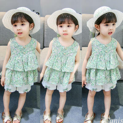 

US Kids Baby Girl Top Floral Sleeveless Cupcake Dress Shorts 2Pcs Outfit Clothes