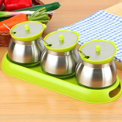 

Kitchen Supplies Stainless Steel Condiment Pot&Spice Container Salt Sugar Serving Jars seasoning pot combination with spoons