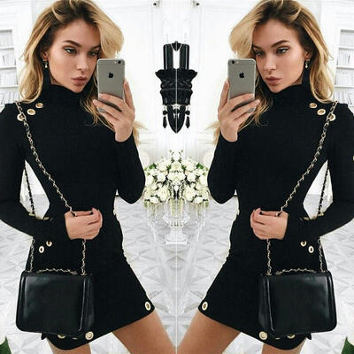 

Womens Turtle Neck Sweater Tops Ladies Pullover Bodycon Jumper Tunic Mini Dress