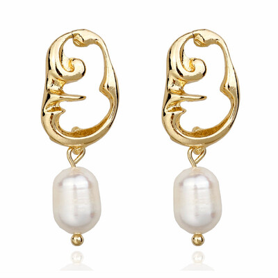 

EK521 Pearl Drop Earring for Women Geometric Gold Color Metal Earring Statement Jewelry ZA Women Valentines Day Gift Wedding