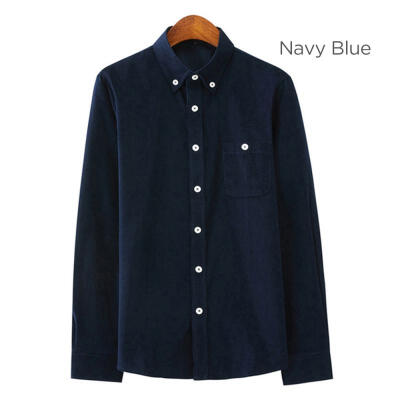 

Fashion Corduroy Mens Long Sleeve Shirt Casual Solid Color Turn-Down Collar Shirt For Men