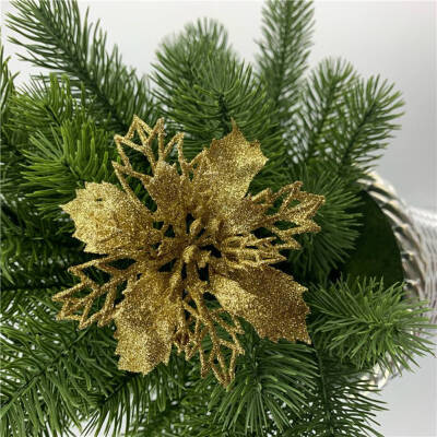 

5Pcs Artificial Christmas Flowers Glitter Fake Flowers Merry Christmas Tree Decorations Gift Xmas Ornament