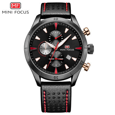 

MINI FOCUS Mens Watch Watch Quartz Watch Business Casual Three Eyes Calendar Waterproof Leather Strap