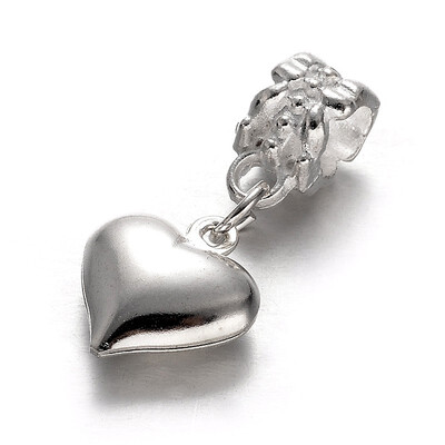 

Heart Alloy European Dangle Large Hole Pendants Silver 255mm Hole 5mm