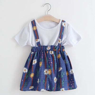 

Toddler Baby Kids Girls Solid T-shirt Tops Floral Suspender Skirt Outift Set