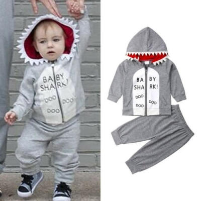 

Toddler Newborn Kids Baby Boy Shark Hooded Tops Pants Spring Outfits Set Clothes