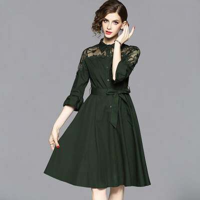 

Mesh Embroidery Elegant Office Autumn Bow Shirt Dress Casual Evening Slim Party Dress Runway Female Vestidos