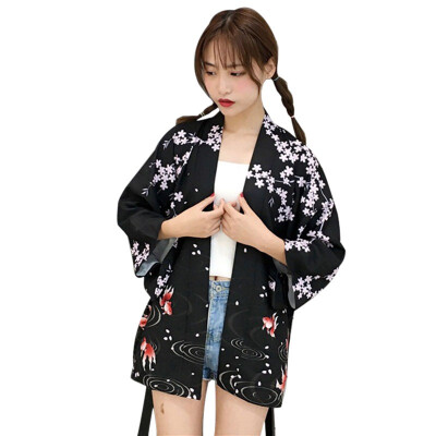 

Harajuku Kimono Cardigan 2019 Vintage Casual Summer Printed Chiffon Sunscreen Women Clothing Outerwear Blouse Japanese style