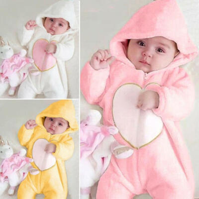 

US Newborn Baby Boy Girl Romper Hooded Jumpsuit Bodysuit Outfits Plush Clothes
