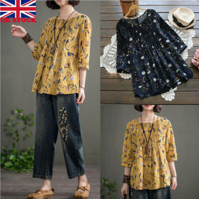 

UK Womens Casual Short Sleeve Shirt Blouse Ladies Loose T-shirt Tops Plus Size