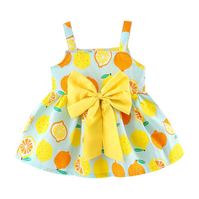 

Summer Sweet Baby Girls Adorable Bow Lemon Printed Sling Dress Kids Sleeveless Dress For 0-24 Months