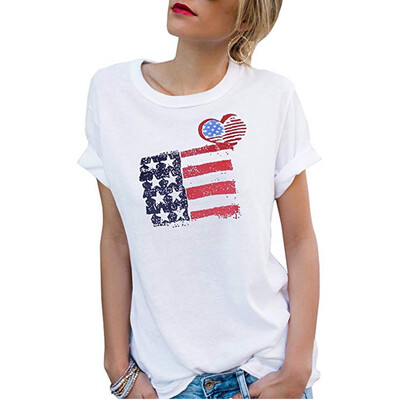 

Nomeni Womens Short Sleeve Patriotic Stripes Star American Flag Print T-Shirt Tops