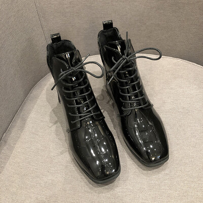 

Short boots female English wind boots female spring&autumn thick with Martin boots female lace square single boots female