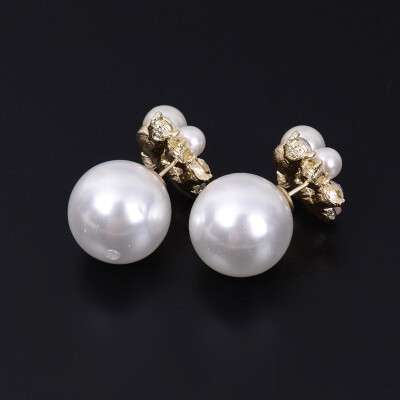 

Popular Double Sided Gold Plated Crystal Ear Stud Earrings Big Pearl Jewelry New