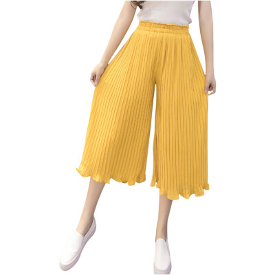 

Fashion Womens High Waist Casual Stretch Pants Wide Leg Solid Pleated Trousers