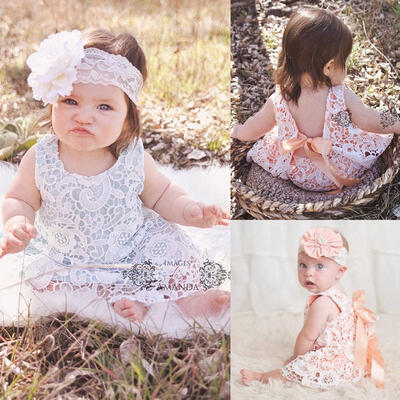 

Newborn Baby Girls Clothes Sunsuit Lace Swing Tops Dress Briefs 2pcs Outfit Set