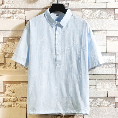 

Toponeto Mens Summer New Casual Pure Collar Short Sleeve Fashion Comfortable Blouse Top