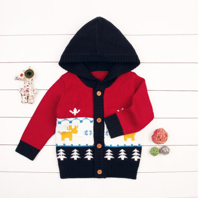 

Newborn Infant Baby Boys Girls Cartoon Deer Knitted Hooded Tops Sweater Outfits