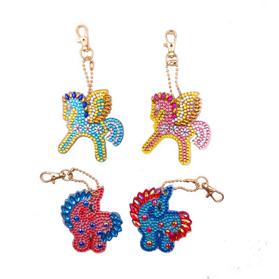 

YIWULA4Pcs DIY Animals Toy 5D Diamond Painting KeyRing Key Chain Pendant Gift