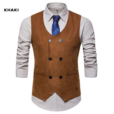 

Mens Double Breasted Herringbone Tweed Peaky Blinders Vintage Check Waistcoat
