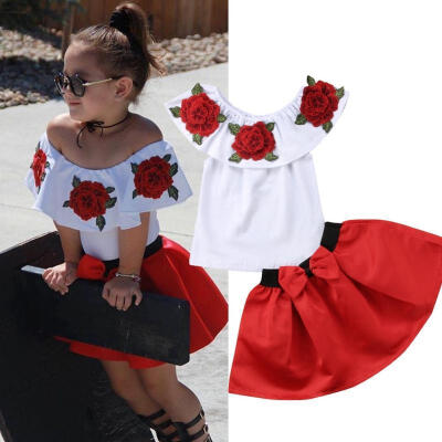 

2PCS Toddler Kids Baby Girl Off Shoulder Tops Tutu Skirt Dress Outfits Clothes Set