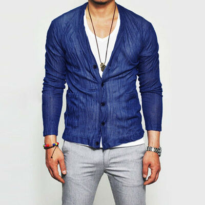 

New Style Light-weight Mens Comfortable Summer Wrinkle Slim Fit Knit Cardigan