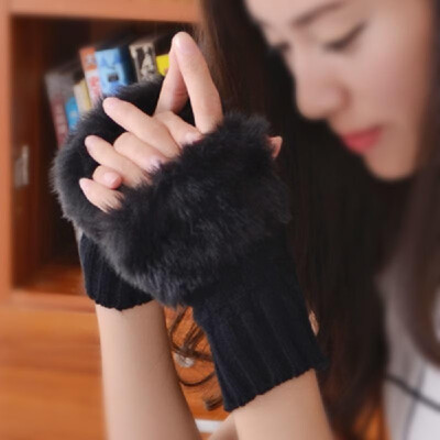 

Women Winter Elegant Mitten Gloves Warm-Keeping Knitting Wool Half Finger Gloves