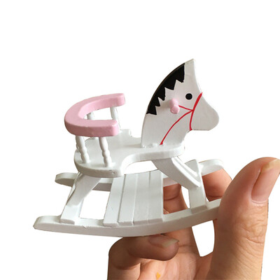 

Gobestart Dollhouse Miniature White Wooden Rocking Horse Chair Nursery Room Furniture 112