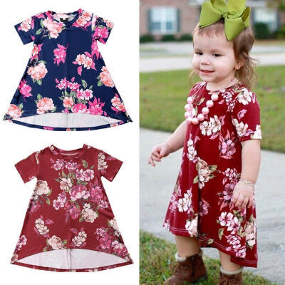 

Newborn Kids Baby Girls Toddler clothes Princess Floral print Short Sleeve round neck cotton casual Mini Dresses Summer Clothe