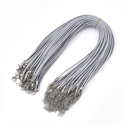 

Waxed Cord Necklace Making with Iron Lobster Claw Clasps Platinum LightGrey 178"18"45546cm 2mm