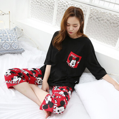 

womens two-piece pajamas Mickey Print cute Cartoon loose ladies pajamas Suit women home clothes