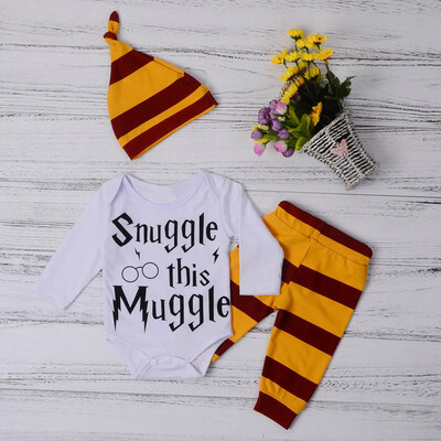 

3PCS Newborn Baby Boy Top Rompers Pants Leggings Hat Striped Outfits Set Clothes