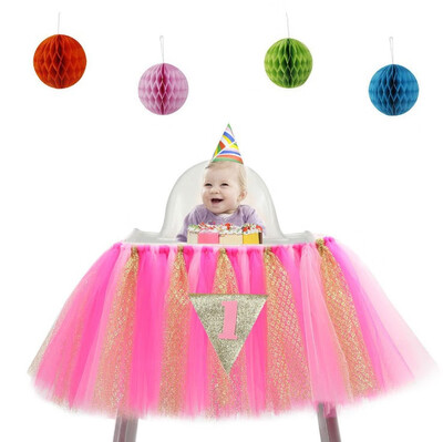 

FUNNYBUNNY 1st Birthday Tutu Skirt for High Chair Decoration for Party Supplies Baby Pink