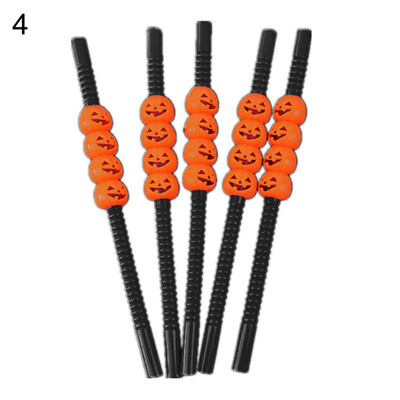 

5Pcs Halloween Pumpkin Skeleton Reusable Drinking Straws Home Party Supplies