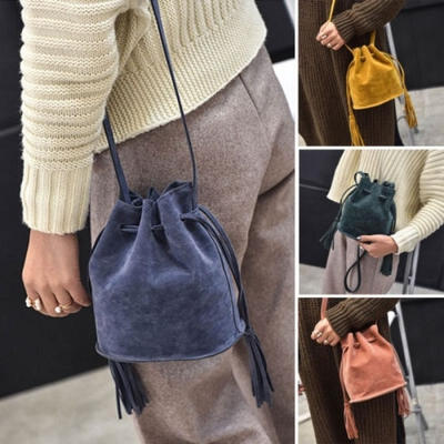 

New Women Lady PU Casual Tassel Bucket Bag Crossbody Bag Handbag Shoulder Bag