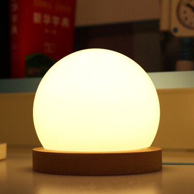 

〖Follure〗LED 3 Colors Dimmable Round Ball Shape Table Lamp with Wooden Base USB 5V