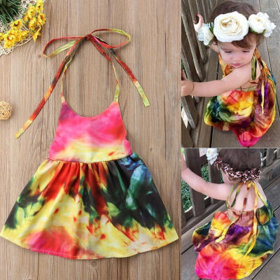 

Toddler Kids Baby Girl Floral Halter Backless Sleeveless Ruffle Mini Dress 0-5T 2018 zdandedy