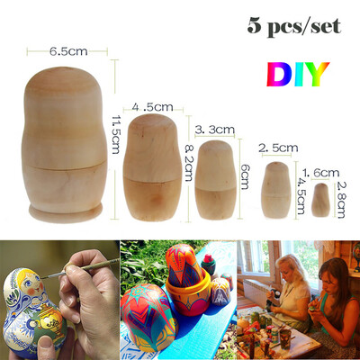 

〖Follure〗Russian Nesting Doll Blank Matryoshka Wood Unpainted DIY Handicraft 5set