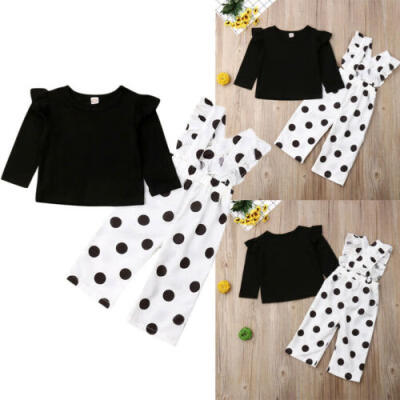 

2PCS Toddler Kids Baby Girl Ruffle Tops T-shirt Long Pants Outfits Clothes US