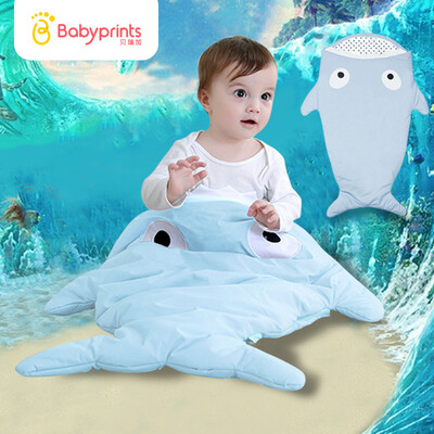 

Babyprints baby sleeping bag newborn prevention flea jumping autumn&winter baby shark holding cotton fabric blue