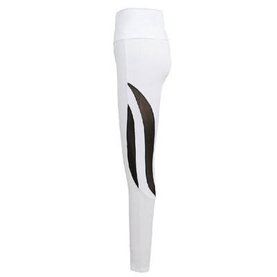 

New Women Sport Yoga Leggings Mesh Splice Solid Stretch Fitness Gym Running Bodycon Pants White