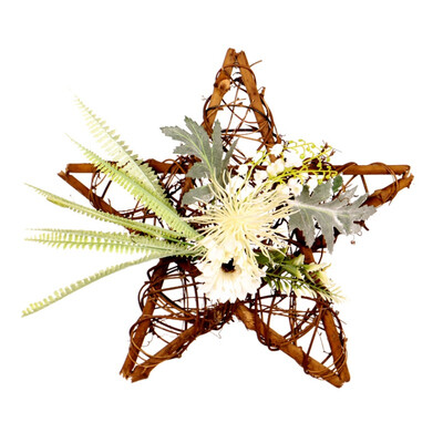 

Star-Shaped Wooden Frame Artificial Flowers Garland Pendant Faux Floral Hanging Wreath Wall Window Wedding Parties Home Decor