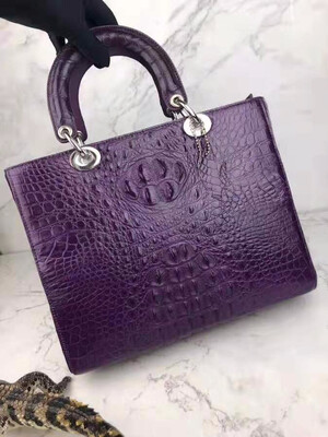 

Hot sale Genuine crocodile leather women tote handbag alligator head skin lady shoulder bag purple&blue color with cow lining