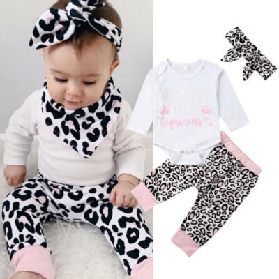 

UK Fashion Newborn Baby Girls Long Sleeve Romper Leopard Leggings Pants Clothes