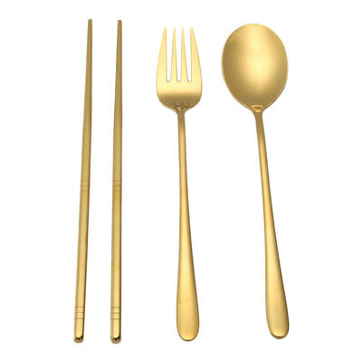 

4pcs Portable Stainless Steel Tableware Set Spoon Fork Chopsticks Gifts