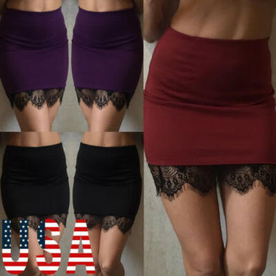 

US Women OL Formal Lace A-Line High Waist Short Bodycon Mini Skirt Pencil Dress