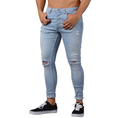 

〖Follure〗Mens Skinny Stretch Denim Pants Distressed Ripped Freyed Slim Fit Jeans Trousers