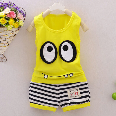

2Pcs Infant Baby Boys Girls Eyes Print Tops VestShorts Outfits Clothes Set