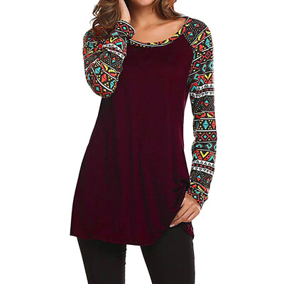 

Nomeni Women Fashion Long Sleeve Printed Patchwork Blouse Tops Clothes T Shirt