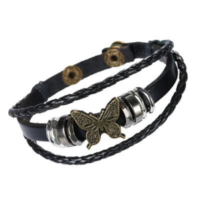 

Best Friendship Multilayer Leather Beaded Charms Butterfly Braided Handmade Punk Bracelet Retro Mens Womens Girls Jewelry